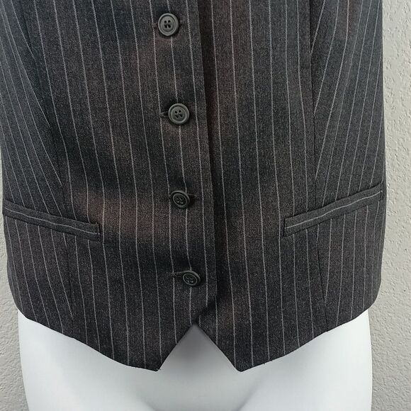 Laura Scott  Dark Gray / White Pinstripe Button Down Vest sz 14p Business Casual - Picture 7 of 7